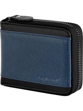 〽️Men Blue Black Leather RFID Blocking Wallets Zipper Bifold RFID Card Holder